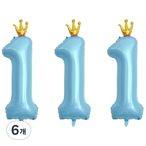 JOYPARTY 숫자 1 은박풍선 왕관 90cm, 블루, 6개