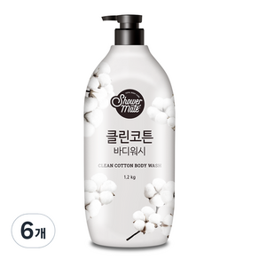 샤워메이트 내추럴 클린코튼 바디워시 목화솜향, 1.2kg, 6개