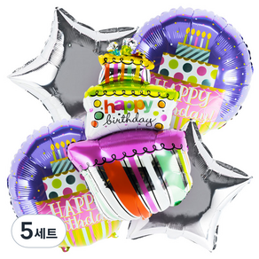 파티팡 원팩 생일은박풍선 3단케익 레인보우 부케 5p 세트, 혼합색상, 5세트