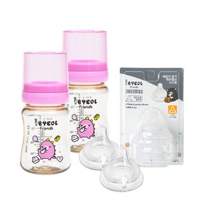 아이별프렌즈 PPSU 젖병 200ml 트윈팩 + 꼬미젖꼭지 2p, 핑크, 2단계(0~3개월), 1개