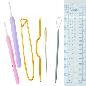 크래프트하우스 실리콘 코바늘 2mm + 2.5mm 실리콘 코바늘 2p + 마감핀 + 꽈배기핀 + 돗바늘 + 실끼우기 + 게이지자, 혼합색상, 1세트