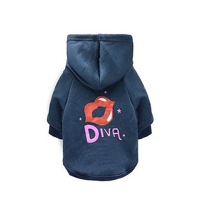 반려동물 오늘밤 매일밤 DIVA 입술 후드티, 블루, 1개