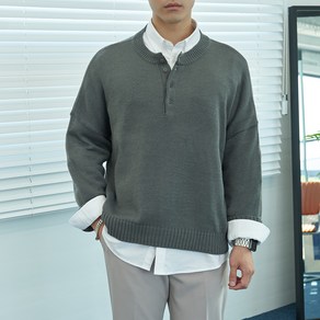 언탭트 남성용 M~2XL 6컬러 반오픈 니트 티셔츠