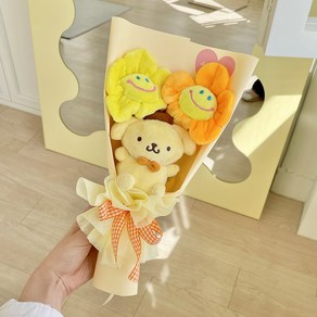 데이앤모어 산리오 미니 폼폼푸린 인형 8cm + 스마일꽃 2p + 꽃다발 세트