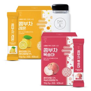 참앤들황토농원 데이앤 콤부차 레몬 5g x 30p + 복숭아 5g x 30p + 보틀 세트, 1세트