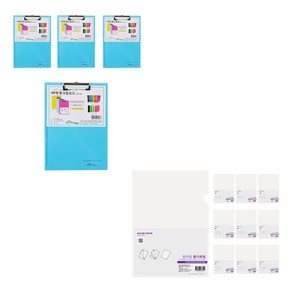 에코청운 PP 투명 클립보드 A4 4p+ 칼라칩 L홀더 10p, 하늘(클립보드), 투명(L홀더), 1세트