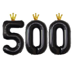 JOYPARTY 숫자 500 은박풍선 왕관 90cm, 블랙, 1세트