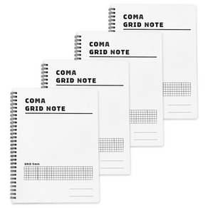 TUCOB 투코비 코마 그리드 스프링 노트 A5, 화이트, 4개