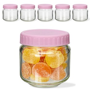 미르 실리콘링 플라스틱 뚜껑 유리병 원형 SG255 핑크, 6개, 180ml