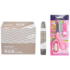 모나미 다목적으로 사용 가능한 목공풀 2 Way 36ml x 12p + 고쿠요 캡 가위 세트, 랜덤발송, 1세트