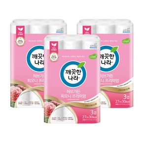[깨끗한나라] ☆허브가든 피오니 프리미엄 화장지(3겹) 30롤 x 3팩, 3개