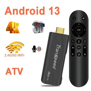 Transpeed TV 스틱 TV 앱 포함 안드로이드 13 ATV 4K 3D TV 박스 24G 및 5G 음성 어시스턴트 제어 미디어 플레이어 TV 리시버 셋톱 박스