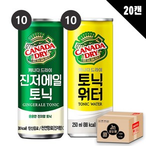 [중앙몰] 캐나다드라이 250ml 진저에일 토닉 10캔 + 토닉워터 10캔 총20캔