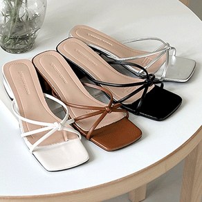 폭신 4COLOR 꼬임 스트랩 스퀘어 실버 뮬 샌들힐(3cm)-6189