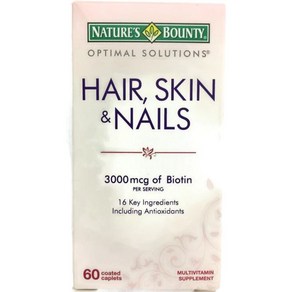 Natue's Bounty Optimal Solutions Hai Skin & Nails Fomula with 3 000 mcg Biotin 60 Coated Caple, Unflavoed, 1개