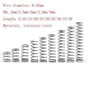 스프링 스테인레스 스틸 마이크로 소형 압축 길이 5mm 50mm OD 2/2.5mm 3/3mm 4mm 0.25mm 로트당 20 개, 40mm, 0.25, 2MM, 20개