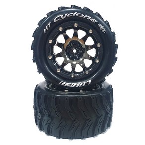 LOUISE RC L-T3310SBCH MT-CYCLONE 1/10 MONSTER TRUCK TIRE SOFT/BEAD LOCK WHEEL 1/2 OFFSET BLACK CHROME RIM HEX12mm / 본딩완료 /반대분