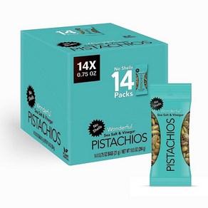 Wondeful Pistachios 껍질 없음 로스트 및 솔티드 너트 21.3g(0.75온스) 백(9팩) 단백질 스낵 탄수화물 친화적 글루텐 프리 이동 중에도 개별 포, 바다 소금 및 식초_0.75 Ounce (Pack of, 21.3g