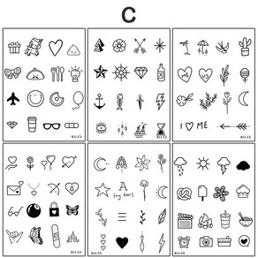 떨샵 미니 흑백 반영구 타투스티커 방수 감성헤나 패션문신 6장 92번, C, 1세트