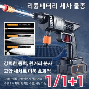 1/1+1 리튬배터리 세차 물총 독일의 무선 가정용 전동식 고압 세차 물총 휴대용 고압 물총, 1세트, 2500w