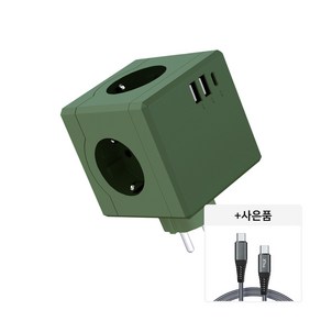 에코너 큐브 멀티탭 C타입 3구 4000W 고용량 + 100w 고속케이블 증정, MT01 그린, 1개, 7.6cm