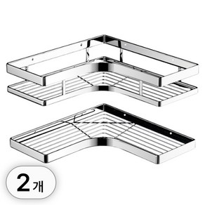 투데이리빙 1+1 무타공 올스텐 욕실 코너 선반 화장실 스텐 벽선반 벽걸이 정리대, R99974B(로우타입+하이타입, 2개