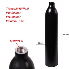 0.5L 알루미늄 탱크 4500psi 500cc PCP HPA 페인트 볼 스쿠버 화재를 위한 팽창식 키트, M18 * P1.5 탱크, 1개