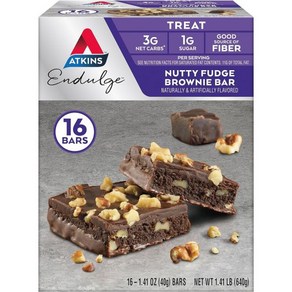 Atkins Endulge Nutty Fudge 브라우니 디저트 좋은 섬유질 공급원 설탕 1g 16개, 640g, 1개