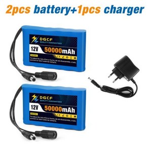 18650 3S2P 리튬 이온 배터리 DC 12.6V 14Ah 충전식 CCTV 카메라 모니터 교체 충전 12V 50000mah, battey-2 chage-1, 2개