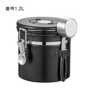 304Stainless steel 원두커피통 스푼부여 음식 보관함 저장함 밀봉통, 블랙, 1.2L, 1개