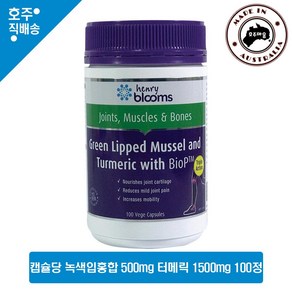 호주 직구 영양제 헨리 블룸스 초록 녹색 그린 입 잎 홍합 500mg 터메릭 강황 1500mg 100 캡슐, 1개, 100정