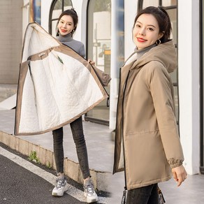 겨울롱패딩 기모 융털 바람막이 후드점퍼 빅사이즈 여성 따뜻한 롱코트