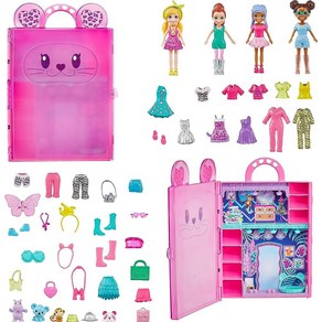 Polly Pocket 인형 4개 애완동물 3개 및 패션 액세서리 50개 세트 Stylin' Safai 패션 컬렉션 동물 테마 케이스154630, Polly Pocket 폴리포켓 인형 4개, 애완동물