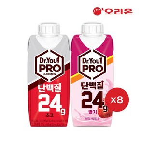 오리온 닥터유 프로 드링크 단백질 초코맛(250ml)+딸기맛 각8팩, 250ml, 16개