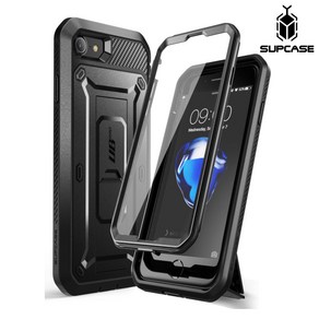 Supcase 아이폰 SE 2022/ 아이폰 SE 2020/ 아이폰7/ 아이폰8 핸드폰케이스 액정보호필름 스탠드 풀커버 케이스, 블랙, 1개