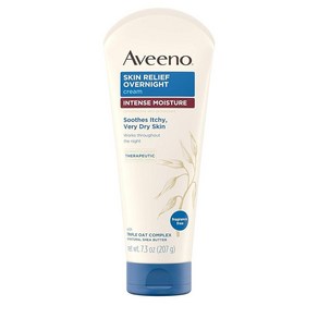 아비노 Aveeno 스킨 릴리프 오버나이트 인텐스 모이스처 크림 트리플 오트 컴플렉스 & 천연 시어 버터 건조하고 가려운 피부 완화를 위한 테라피틱 디메티콘 프로텍터 향료 프, 207g, 1개