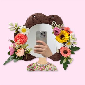 [하비코] 스컬프쳐 페인팅 플라워 얼굴 거울 만들기 DIY 유아 초등 중등 고등 미술 키트, 갈색, 1개