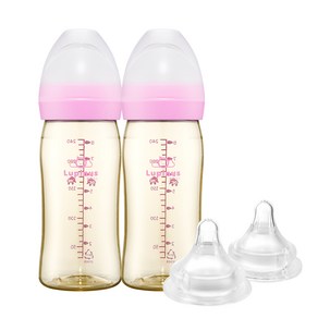 루피너스 PPSU 젖병 240ml 트윈팩(블러쉬핑크)+젖꼭지(2개입), 블러쉬핑크/4단계(L), 1세트