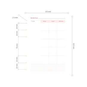 드림널스 A5 6공 다이어리 먼슬리(분리형) 48page 1년 분 속지 리필, 1개