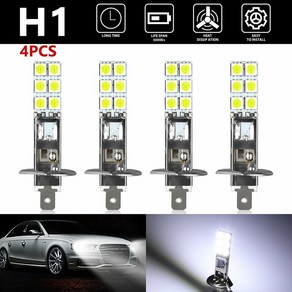 4pcs h1 안개등 6000k 슈퍼 화이트 dc12v 24v led 헤드 라이트 전구 키트 안개 운전 조명 램프 h1 12smd 5050 1800lm 자동차 자동차LED전조등, 없음, 4개