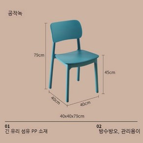 카페의자 컬러 플라스틱 의자 인테리어, F. 말라카이트그린, 1개