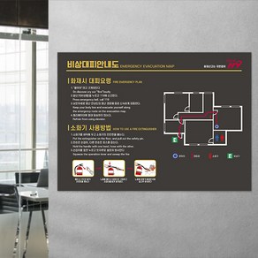 피난안내도 / 비상대피로 화재발생시 소화기사용방법 소화기 비상구 안내 신축건물 숙박업소 표지판, 디자인2