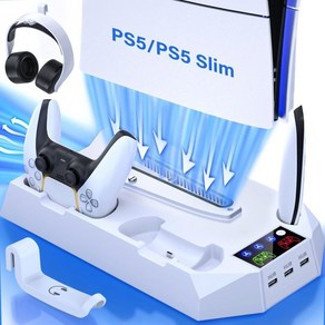 PS5 Slim Cooling StationPlaystation 5용 컨트롤러 충전 스테이션 포함 콘솔 Standad DiscDigital Stand 액세서리쿨러 팬3 USB, Fit 2023 PS5 Slim+2020 PS5