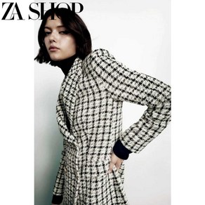 ZARA 가을 겨울 여성 옷깃 더블 브레스트 체크 무늬 캐주얼 정장 모직 자켓