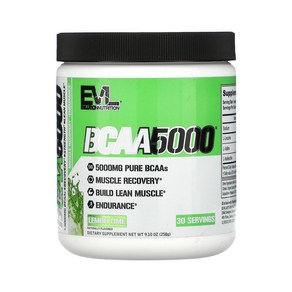 EVLution Nutrition 이보루션 BCAA 5000 레몬 라임 9.10oz (258g) 류신 발린 이소류신 함유