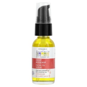 Aua Cacia 딥 로즈힙 에센셜 페이셜 오일 혈청 제라늄 클라리 세이지 30 ml(1 fl oz), 1개, 30ml