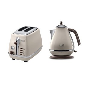 드롱기 커피 Delonghi 빈티지 전기 포트 토스터 세트 올리브 그린 168721, 전기 포트+토스트기 (크림 베이지)