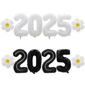 [해피쏘굿] 2025 숫자 풍선 세트, 1세트, 32인치블랙숫자+데이지세트