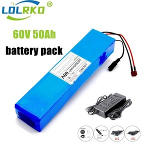 18650 충전식 리튬 이온 배터리 팩 BMS 포함 67.2V 50000mAh 60V 16S2P 50Ah, 1개