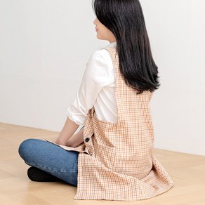 데코에버 로맨틱 원피스형 앞치마 롱사이즈 교사앞치마 요양보호사, 브라운, 1개